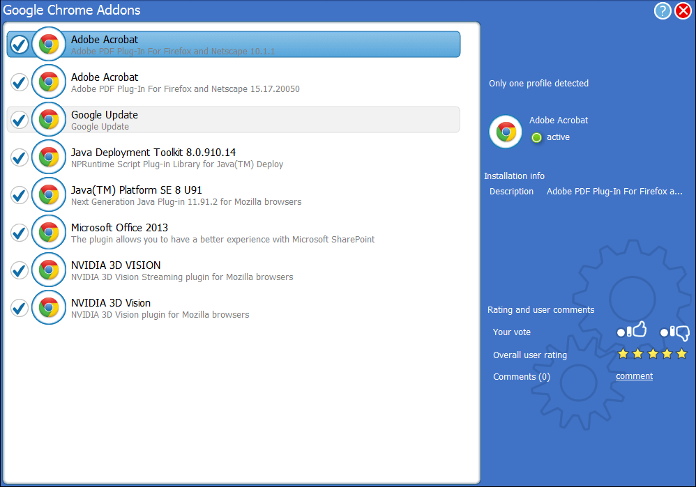 Google Chrome add-ons screenshot