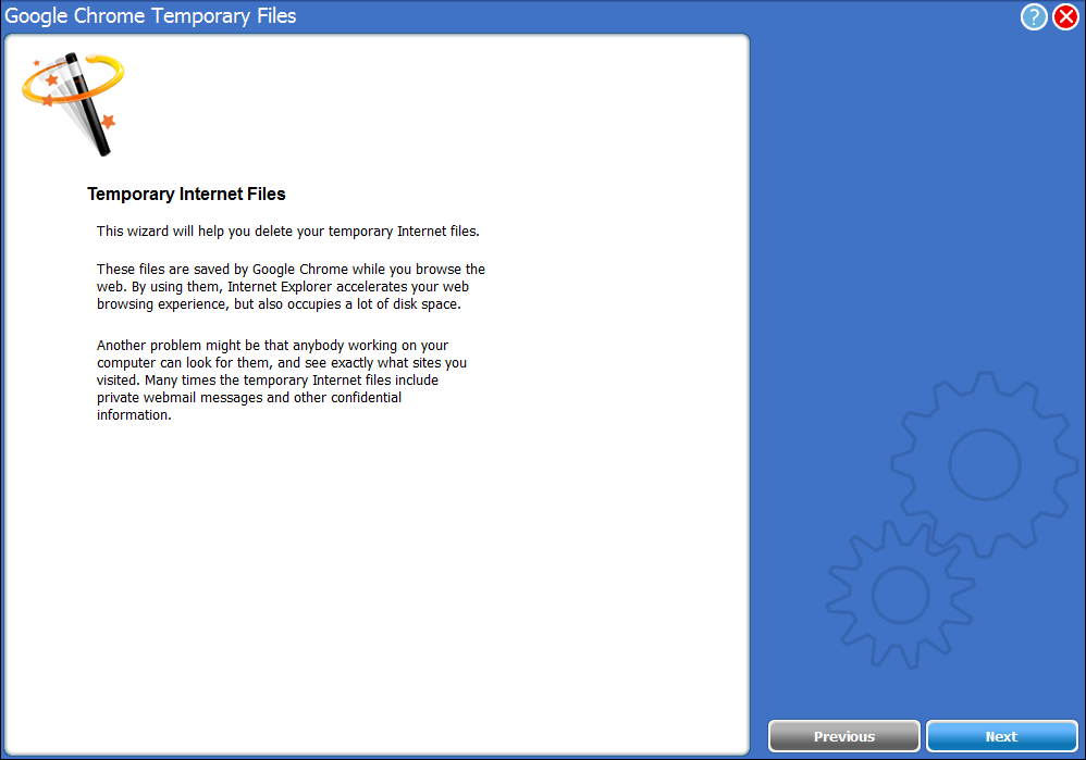 google chrome temporary files wizard screenshot