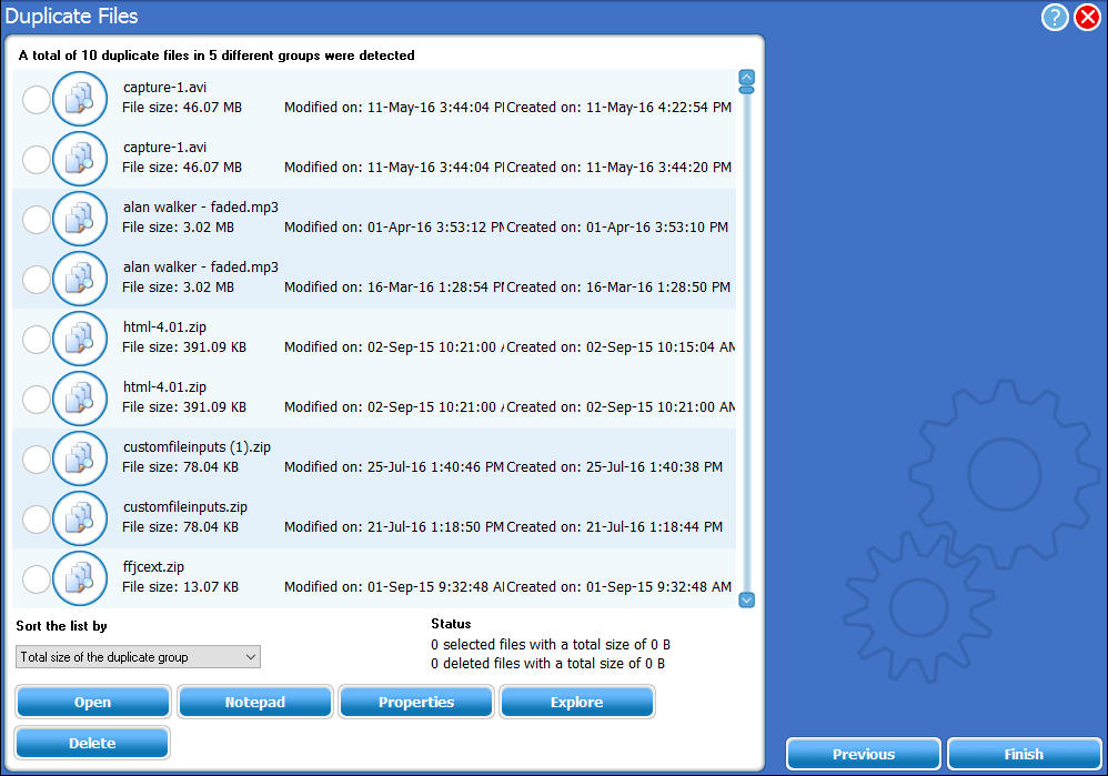 duplicate files search results screenshot