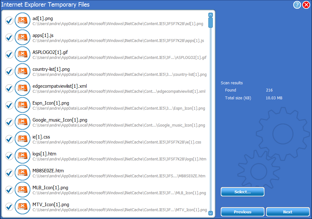 internet explorer temporary files screenshot