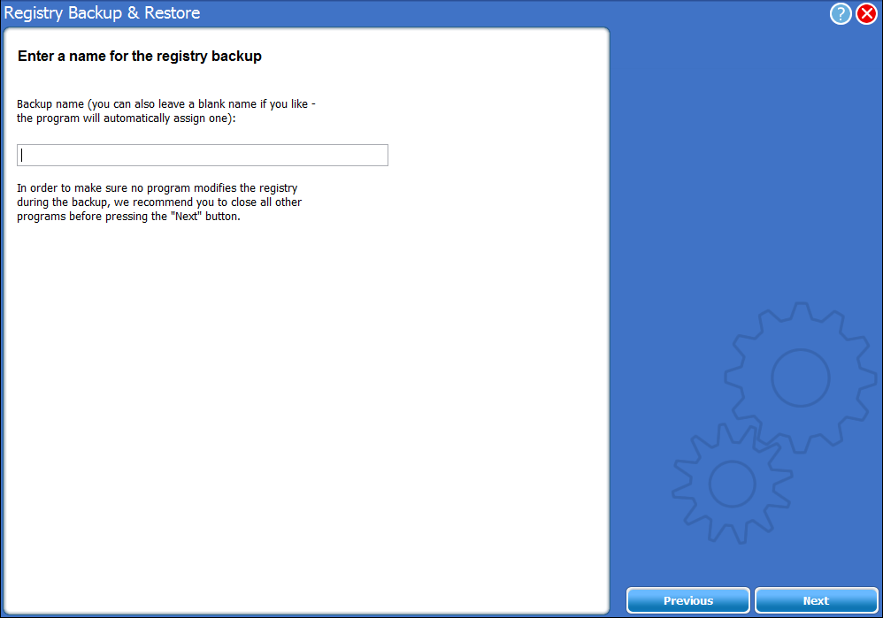 registry backup and restore name your backup screenshot