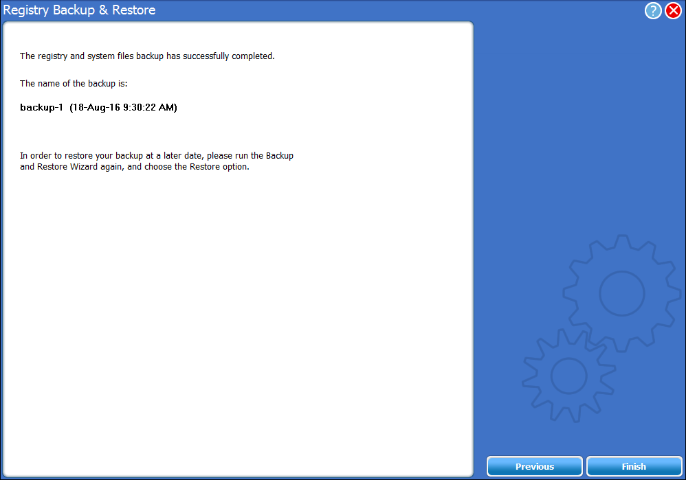 registry backup and restore backup created screenshot