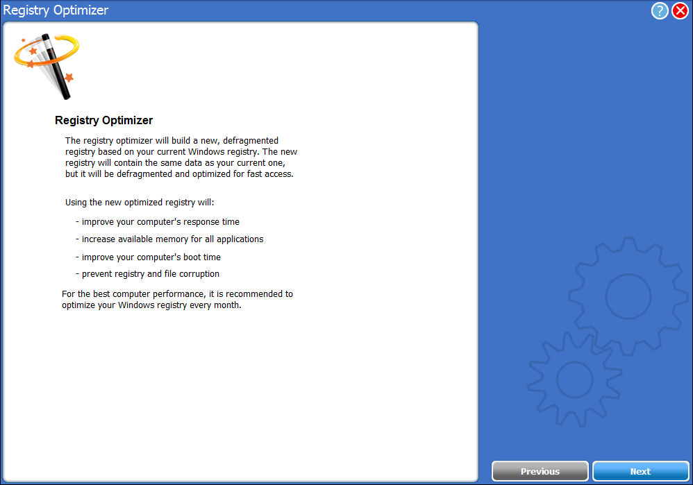 registry optimizer wizard screenshot