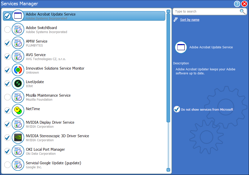 services manager screenshot