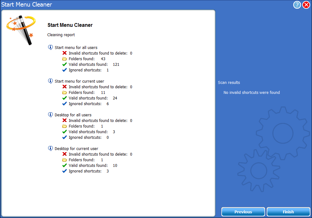 start menu cleaner results screenshot