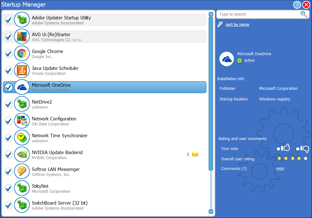 startup manager screenshot